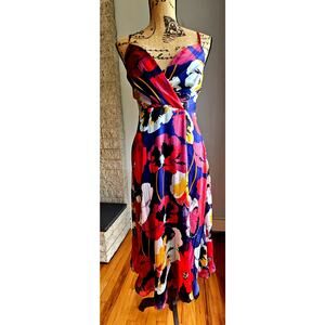Lulus All About Love Royal Blue Floral Print Midi Dress, Sz S, NWOT
